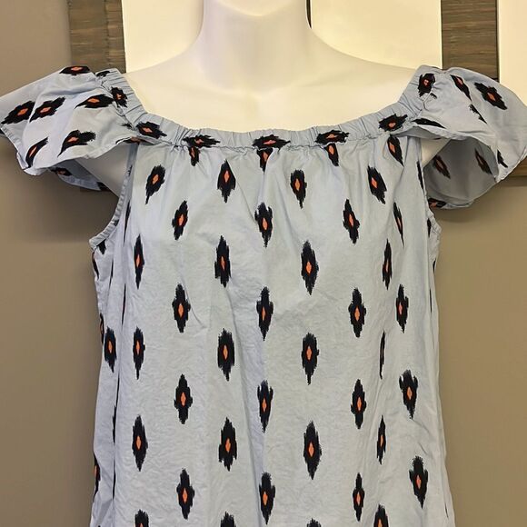 J. Crew Light Blue Cotton Abstract Design Fluttered Sleeve Sundress- Small - Picture 4 of 14